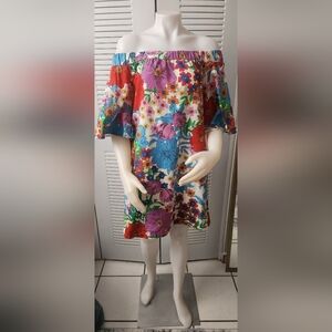 H&M Floral Off-Shoulder Dress Bardot Bell Sleeve Size 4